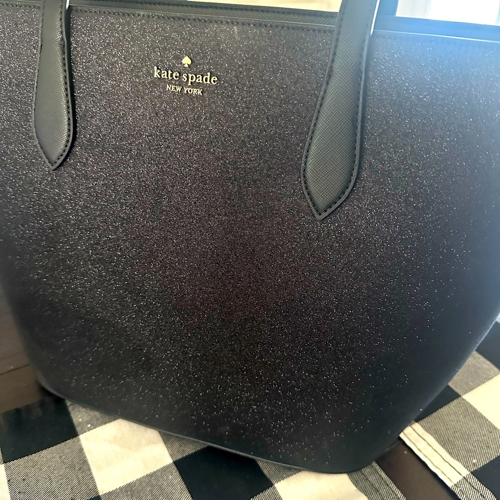 Used twice, Kate Spade shoulder tote, black glitter bag